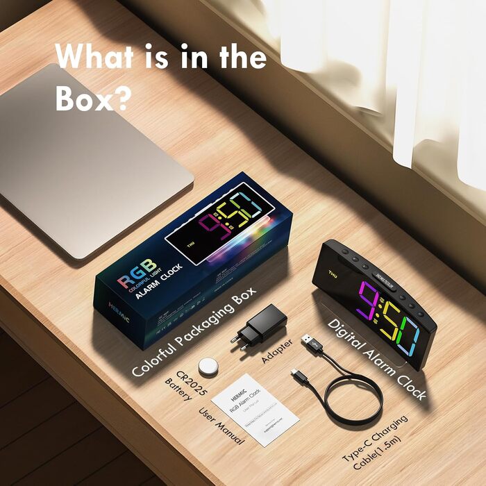 Цифровий LED будильник з RGB підсвіткою (7 кольорів), мережевий будильник з 2 сигналами, функцією Snooze, регулюванням гучності та яскравості, формат 12/24г, багатоколірний