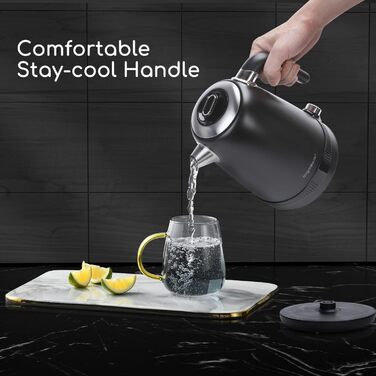 Електричний чайник Aigostar з регулюванням температури 1,7 л, ретро-дизайн, чорний матовий, цифровий дисплей, функція підтримання тепла, без пластику всередині, BPA-free