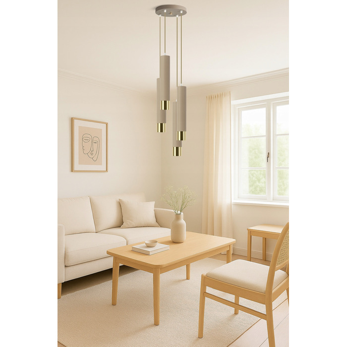 Стельова підвісна люстра-циліндр Kaszmir, бежевий екру, LED — для кухні, вітальні або над стільницею