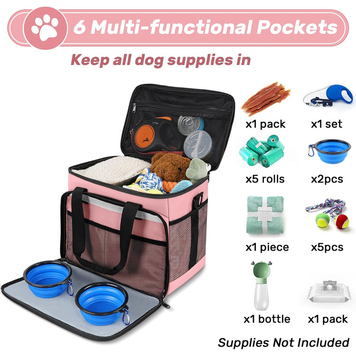 Трансформер для собак, сумка-переноска для подорожей, з 2 складеними мисками та кишенькою для ласощів (Рожевий)