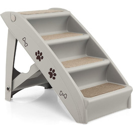 Сходинки для домашніх тварин GYMAX з 4 сходинками, складані, з пластику, з неслизькими підкладками, 4 килимками та трикутною структурою, для котів та собак (сірий)