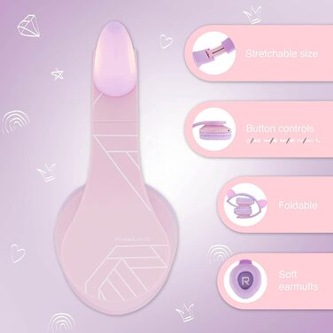 Дитячі навушники PowerLocus Bluetooth з обмеженням гучності 85dB, складні, з чохлом, Over-Ear, бездротові та з кабелем, з мікрофоном, Micro-SD, для телефону, ПК, планшета, зелені (рожево-фіолетові з вушками)