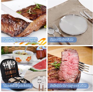 Набір посуду для кемпінгу на 2 особи, 12 предметів, нержавіюча сталь, столові прибори для пікніка, портативні чохли, ручки з імітацією дерева, килимок на стіл