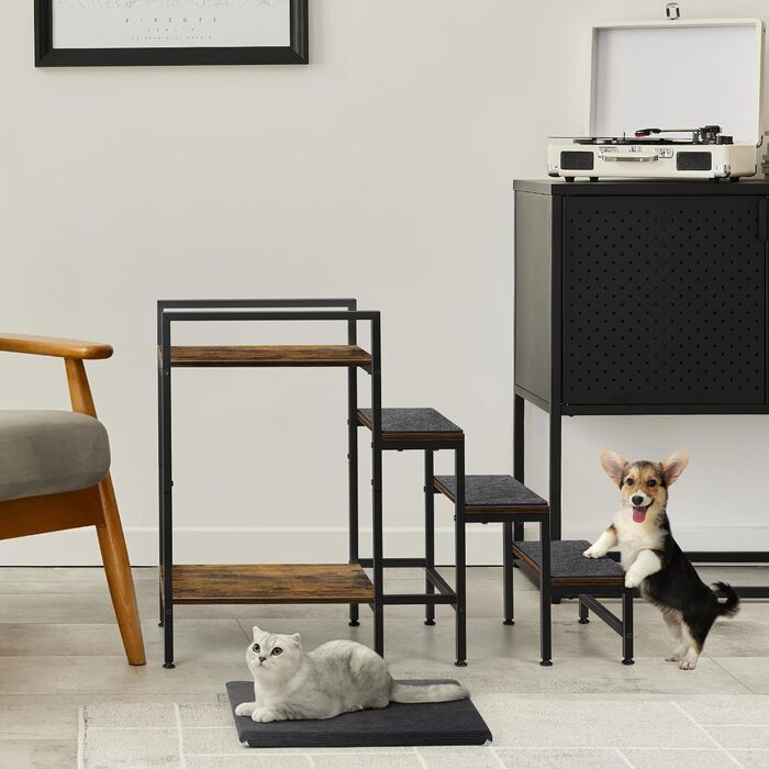 Сходинка для тварин до вікна, багатоярусне ліжко для собак з сходинками, 4-ступенева сходинка для високих ліжок для маленьких собак та котів, 4 яруси з місцем для зберігання