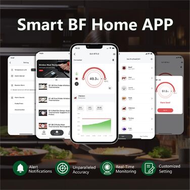 Термометр для м'яса BFOUR BF-30 PRO: бездротовий Bluetooth, LCD-дисплей, водонепроникний IP67, для приготування BBQ, гриля, випікання та кухні (зелений)