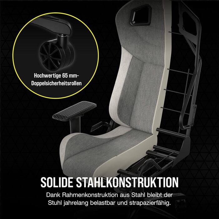 Ігрове крісло Corsair T3 RUSH 2023, тканинне, знімна подушка, підтримка попереку, сіро-біле, натхнення автоспортом, м'який матеріал, для геймерів
