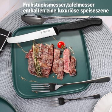 Набір столових приборів на 6 осіб, Targzier, 36 предметів, нержавіюча сталь, з ножами для стейка, преміум-якість, для сім'ї/вечірки/готелю, чорний колір, придатний для миття в посудомийній машині