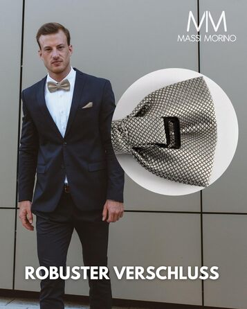Комплект метелик Massi Morino з нагрудною хустинкою для чоловіків, сірий, регульований - ідеально для весілля та ділового стилю