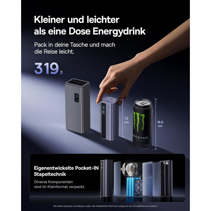 Powerbank Baseus EnerGeek для ноутбука: 100W, 10000mAh, 2x USB-C PD 3.0, Digitaldisplay, сумісний з MacBook, Dell, HP, SteamDeck, iPhone, Samsung