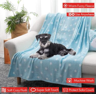 М'яка ковдра для собак та котів LeerKing: двошарова флісова ковдра 100 x 150 см (блакитний+білий)