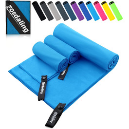 Набір з 3 рушників з мікрофібри: великий 180x90 см та 2 маленькі 80x40 см. Швидковисихаючі рушники з мікрофібри для спорту, подорожей, басейну та пляжу (небесно-блакитний)