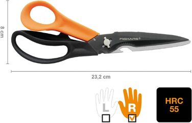 Універсальні ножиці Fiskars Cuts + More з титановим покриттям та заточувачем, розбірні леза, 23 см, чорно-помаранчеві, 1000809