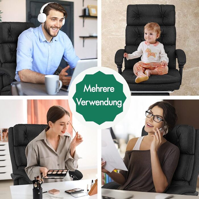 Офісне крісло ALFORDSON з регулюванням нахилу 150°, обертання 360° та підставкою для ніг. PU-шкіра, глянцево-чорний колір (Palmer - Льняний Чорний)