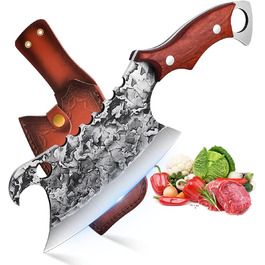 Японський кухонний ніж Dragon Riot: міцний кухонний ніж для професіоналів та любителів, ручна робота, з шкіряною піхвою. Ідеальний подарунок на Різдво.
