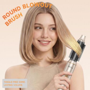 Мультистайлер для волосся 6 в 1 UKLISS Air Styler Set: фен-щітка, диффузор, плойка та вирівнювач, 1000 Вт, LCD-дисплей, Срібно-золотий