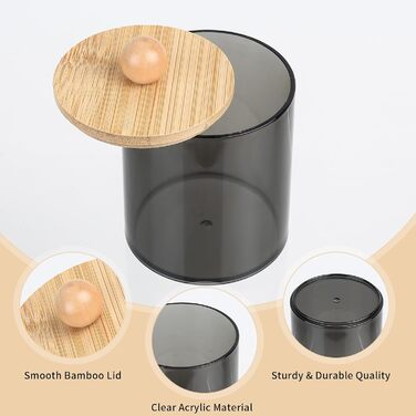 Набір контейнерів для ватних паличок та дисків, 3 шт, чорний, для косметики та ванної кімнати