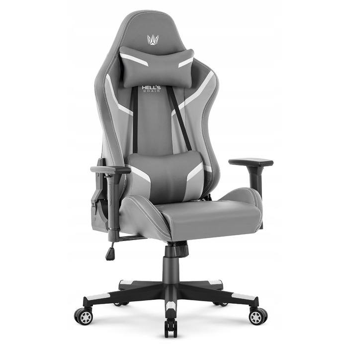 Ігрове крісло HELL'S CHAIR HC-2002 Grey-White, штучна шкіра, сіре