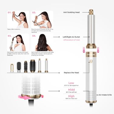 Atopskins Pro Air Styler 6 в 1: Фен-щітка, плойка, стайлер для волосся, сушка, укладка, для всіх типів волосся