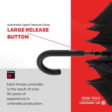 Knirps T.760 Stick Automatic Umbrella with Curved Handle – Windproof Travel Stick Umbrella with Automatic Open Button – Umbrella for Adults – 105 cm Diameter Stick Umbrella Black