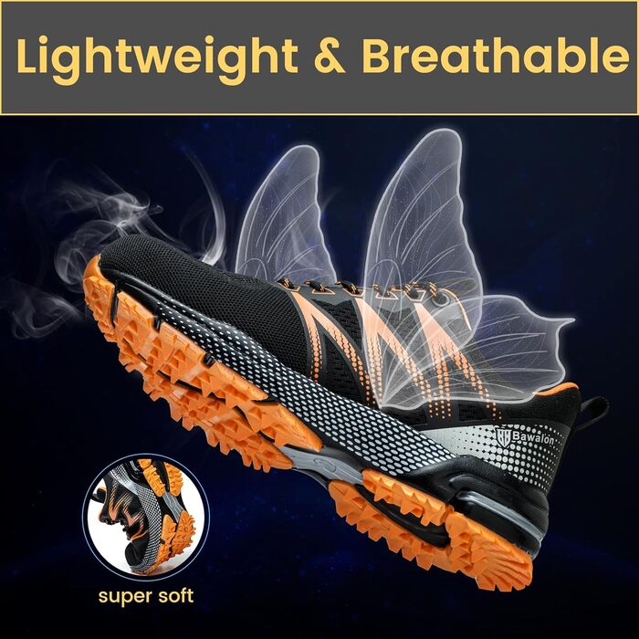 Робочі черевики Nasogetch для чоловіків та жінок. Безпекові черевики з металевим носком, спортивного стилю, з антиковзким покриттям, дихаючі, розміри 36-48 (38 EU), помаранчеві