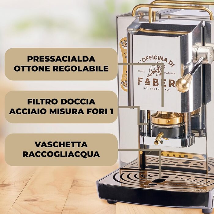 FABER COFFEE MACHINES | Pro Total Inox Deluxe Model | Coffee Machine for 44 mm E-Pads | Adjustable Brass Pad Press | Standard Brass Solenoid Valve | Stainless Steel