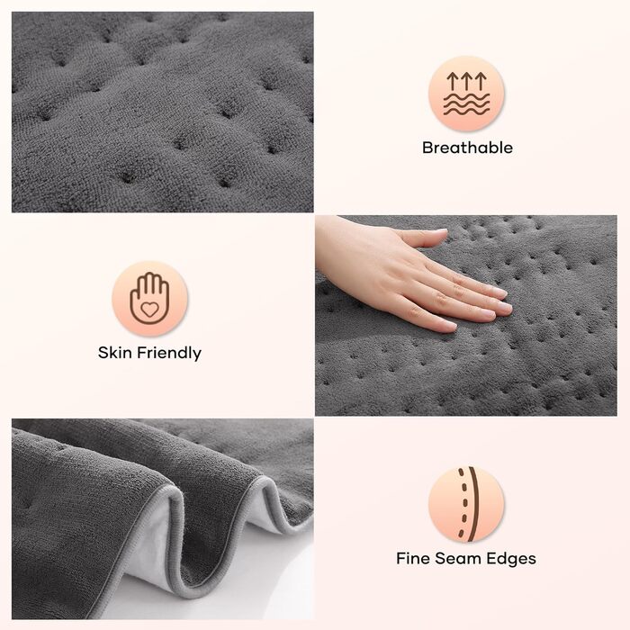 Електричне підігріваюче коврик 150x80 см сірий з 10 рівнями температури, автовимкненням та захистом від перегріву, легке кріплення до ліжка та матрацу (коралловий фліс)