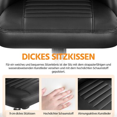 Офісне крісло Yaheetech без підлокітників, обертове, на роликах, регульоване по висоті, чорне, з штучної шкіри