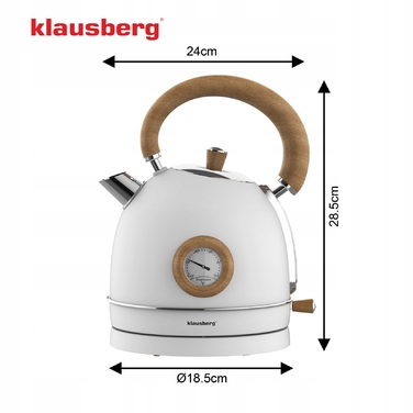 Електричний чайник Klausberg KB-9007 RETRO, 1.8 л, сталь 304, Білий + Дерево