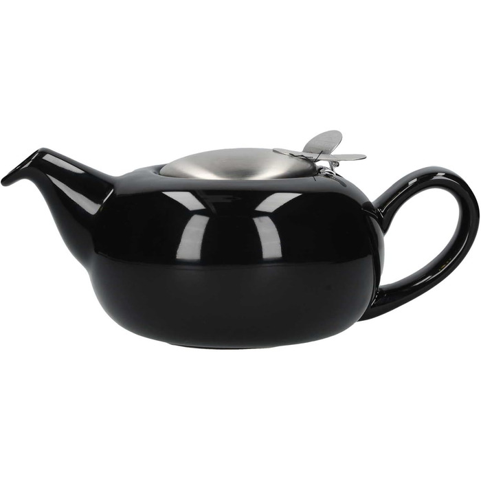 LONDON POTTERY Pebble Teapot with infuser for loose tea, stoneware, (4 Cup (1 Litre), Black Glossy)