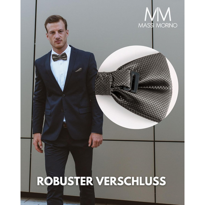 Комплект метелик Massi Morino з нагрудною хустинкою для чоловіків, антрацит - метелик на весілля, регульована петля
