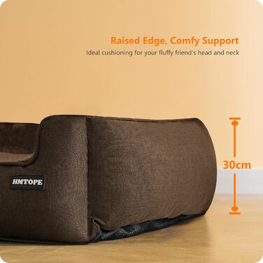 HMTOPE Dog Bed, Dog Sofa, Dog Cushion, Dog Basket, Removable and Washable, 110 x 86 x 26 cm (L 120 x W 90 x H 30 cm, Brown)