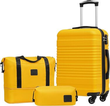 Набір валіз COOLIFE 6 шт: 16', 20', 24', 28' + сумка та органайзер | ABS, 360° колеса, TSA-замок. Ідеально для подорожей, відпочинку та навчання. Білий/Коричневий (Набір ручної поклажі 3 шт, Жовтий/Чорний)