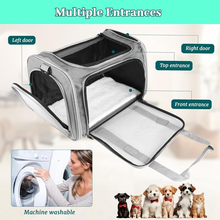 Транспортна сумка для кота/собаки 45x30x30 см, складана, дихаюча, 7 кг, сіра