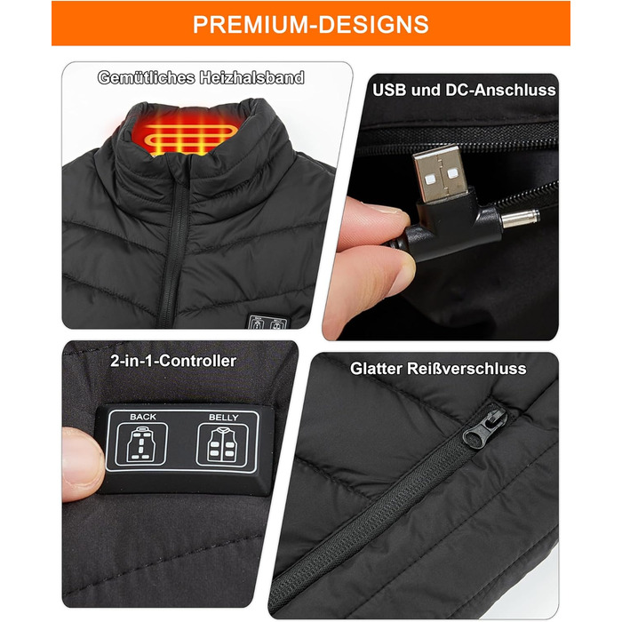 Обогревна жилетка для чоловіків: USB жилетка для активного відпочинку - 11 зон обігріву для мото, риболовлі, катання на лижах, бігу, гольфу, походів, верхової їзди (батарея не входить у комплект) Чорний XL