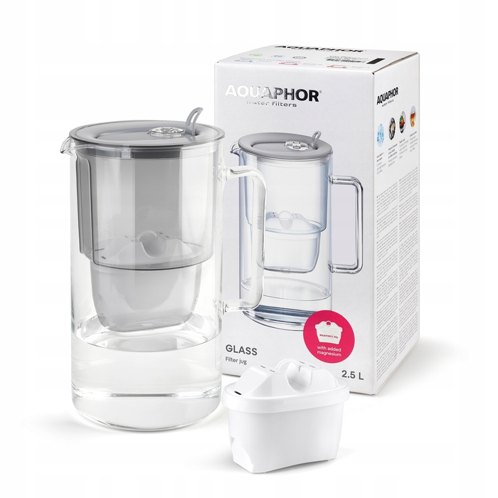 Скляний фільтр-кувшин Aquaphor Glass, сірий + 7 змінних картриджів Maxfor