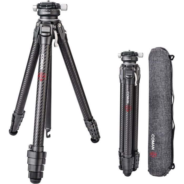 Карбоновий штатив для камери COMAN Zero Y з панорамною кулькою 360° та Arca Swiss, відеоштатив для DSLR, висота 15.3–156.7 см, навантаження до 18 кг