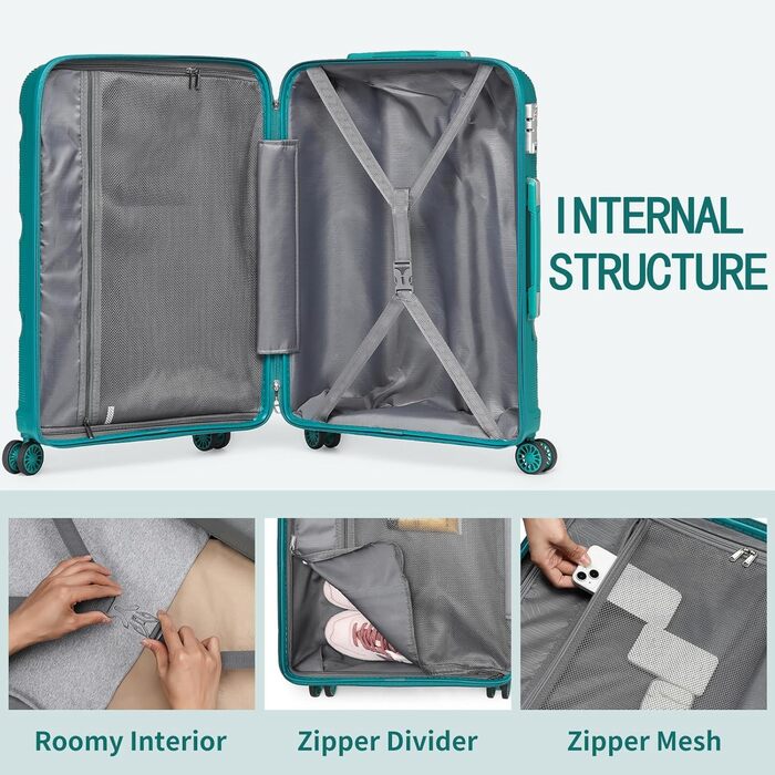 Набір валіз з твердого пластику: середній, великий, extra large, з TSA-замком, 4 колеса, поліпропілен, бірюзово-зелений