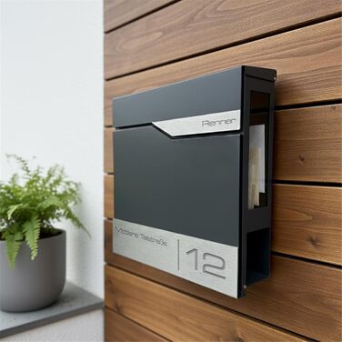 Поштовий ящик Metzler® з газетницею та індивідуальним написом з нержавіючої сталі V2A, антрацит Ral 7016. Гарантія 10 років, сучасний дизайн, стійкий до корозії.