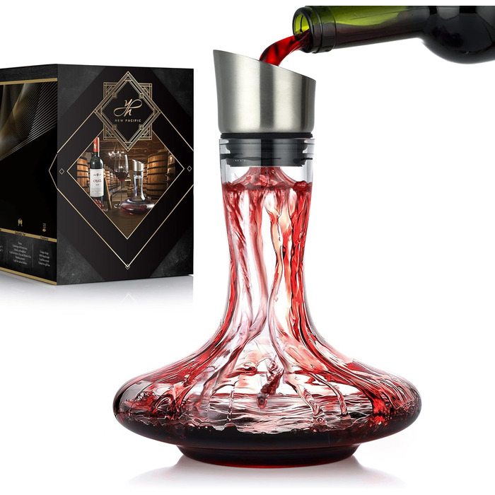 Wine Decanter with Integrated Aerator Spout & Filter, Decanter, Wine Decanter, Wine Aerator, Wine Decanter, Wine Gifts, 100% Hand-Blown Lead-Free Crystal Glass, Wine Accessories