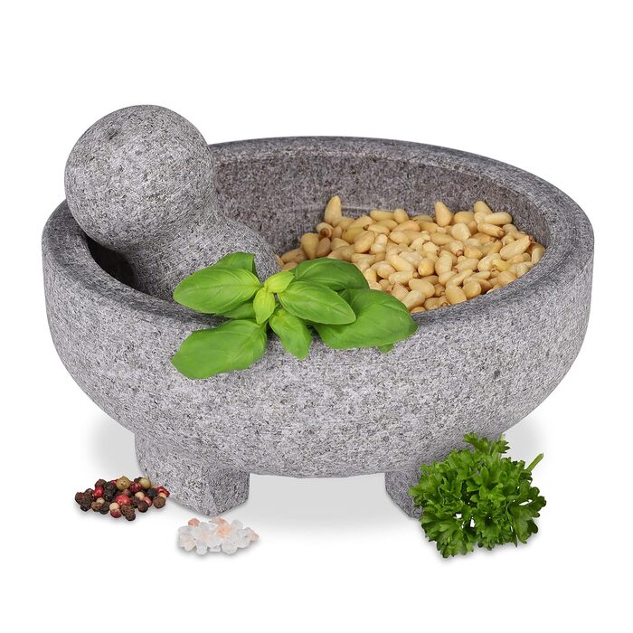 Гранітний ступка з товкачиком Relaxdays, сірий, 9x20 см - для спецій та трав