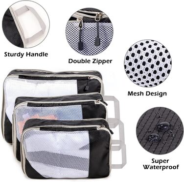 Органайзери для валізи Packing Cubes, набір 3 шт. (74 л) - Чорний