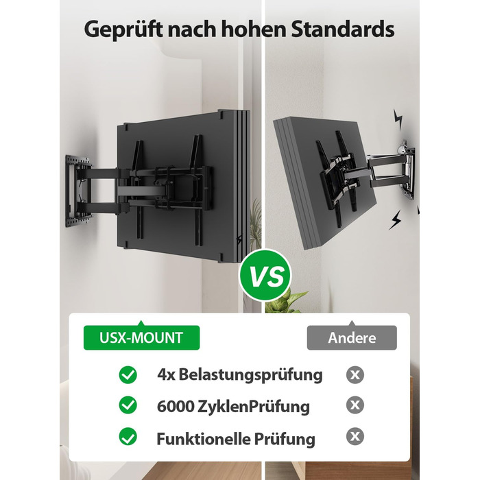 Кріплення для телевізора USX-MOUNT, поворотне та нахильне, для LED, LCD, Plasma (47-84 дюймів), VESA 600x400 мм, подвійний подовжуваний кріплення, до 60 кг