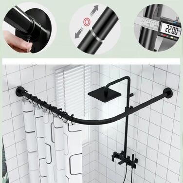 Штанга для душу без свердління, L-подібна, регульована, з нержавіючої сталі, для ванної кімнати та гардеробної (75-95 x 75-95 см) (Чорний, 75-95*90-130)