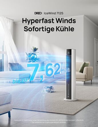 Вентилятор вежі DREO з функцією охолодження водою, 110 см, 4 режими, пульт ДУ, таймер 12 год, білий