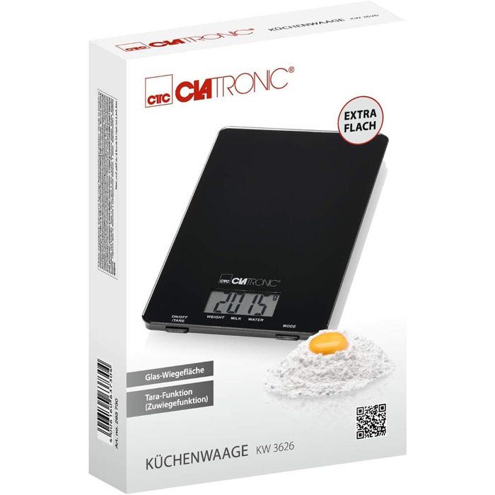 Кухонні ваги Clatronic KW 3626: скло, до 5000 г, тара, LCD-дисплей