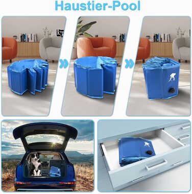 Dog Pool for Large & Small Dogs, Foldable Dog Splash Pool 160 * 30CM Dog Bathtub Stable Swimming Pool Pet Child Swimming Pool Non-Slip Portable Blue