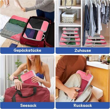 Набір органайзерів для валізи Kompressions Packwürfel (5 шт.) рожевого кольору - компресійні куби для подорожей, легкі сумки для зберігання, органайзер для рюкзака та валізи