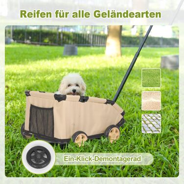 Міні-візок для тварин, складаний, багатофункціональний, з кишенькою та безпечним тросом (Хакі)