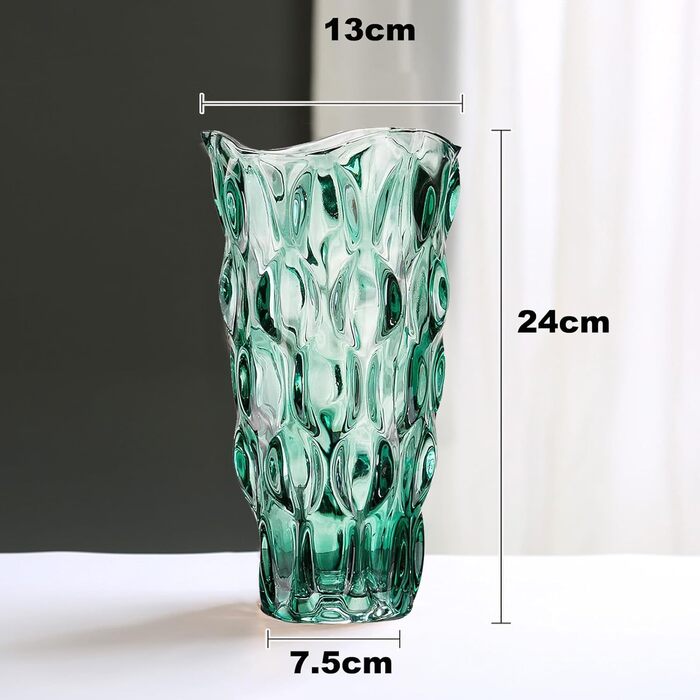 Скляна ваза Glas Blume, 24 см, сучасний мінімалістичний дизайн, ручної роботи, для квітів та декору, зелений колір