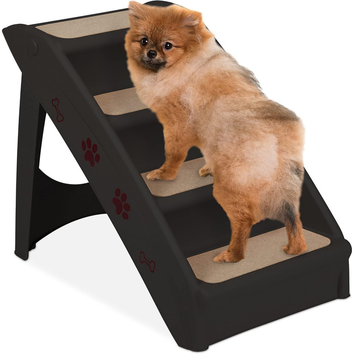 Relaxdays Dog Stairs, 4 Steps, for Small & Large Dogs, Bed & Couch, Car, Pet Stairs, HxBxT: 49 x 39 x 61 cm, black